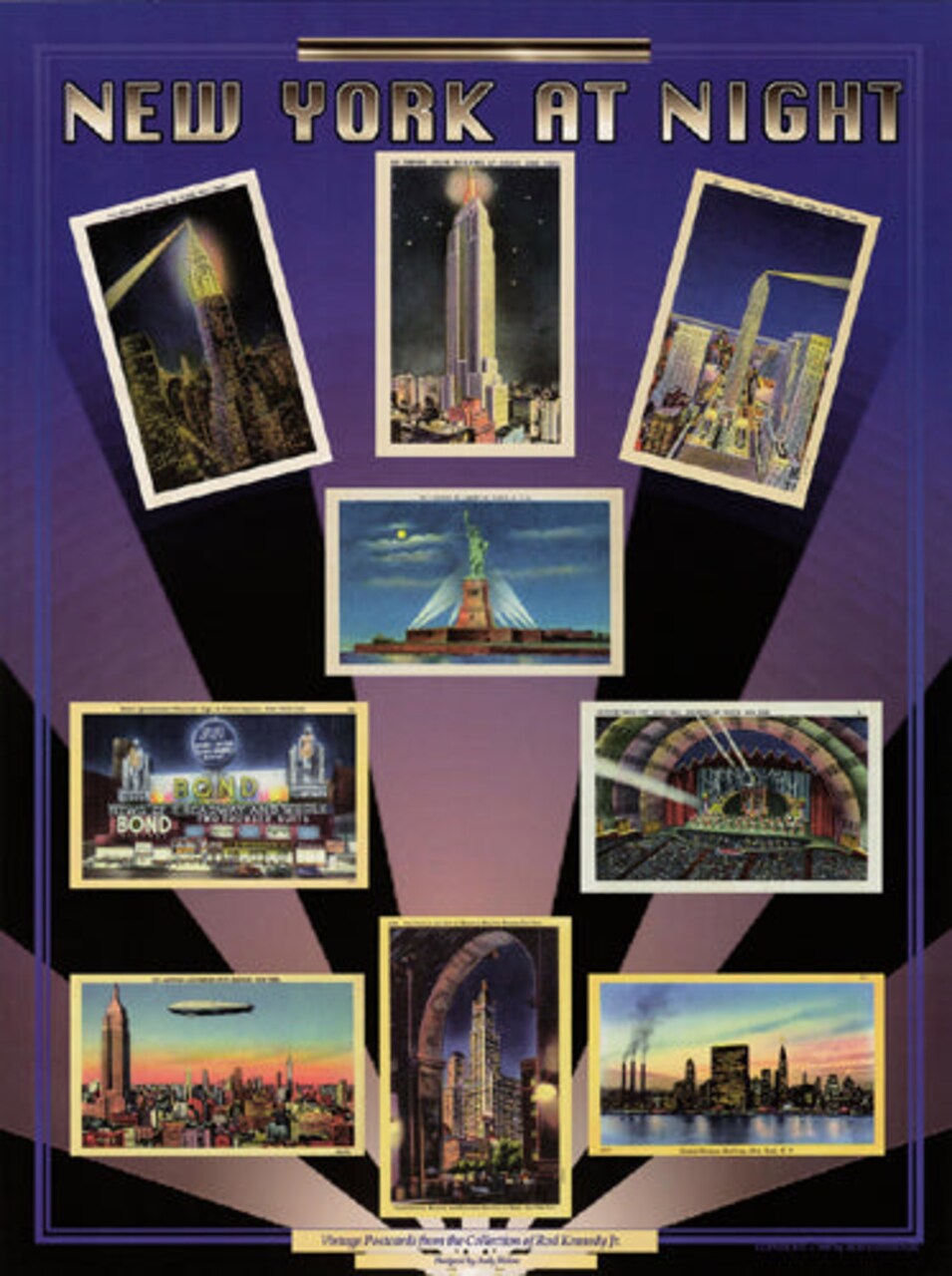 Framed Art New York at Night: Vintage Postcards by Andy Hickes - Cityscape